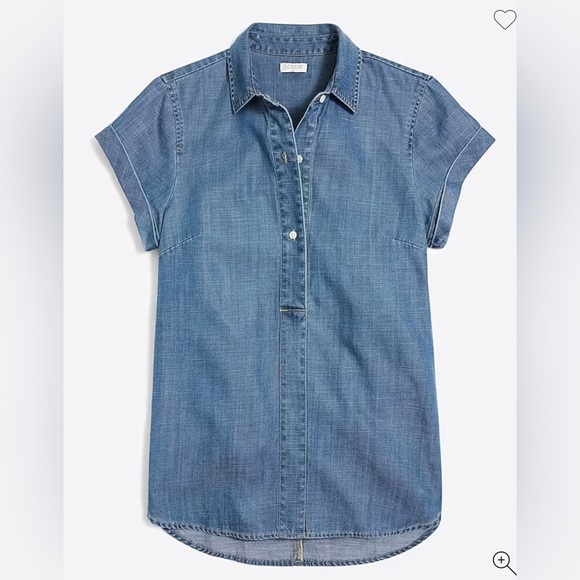 J.Crew Short Sleeve Popover Blue Button Placket Top Size XS lyocell linen cotton - Picture 1 of 7